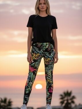 No Boundaries Black Tropical Leaf & Floral Leggings